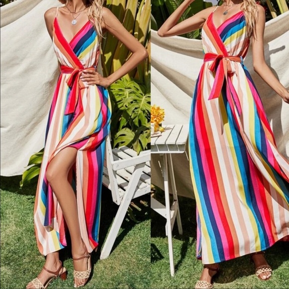 Boho striped belted cami dress - Picture 3 of 6